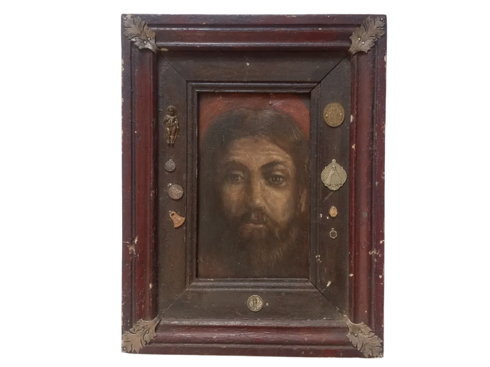 Antiguo Oleo Religioso Sobre Placa De Metal