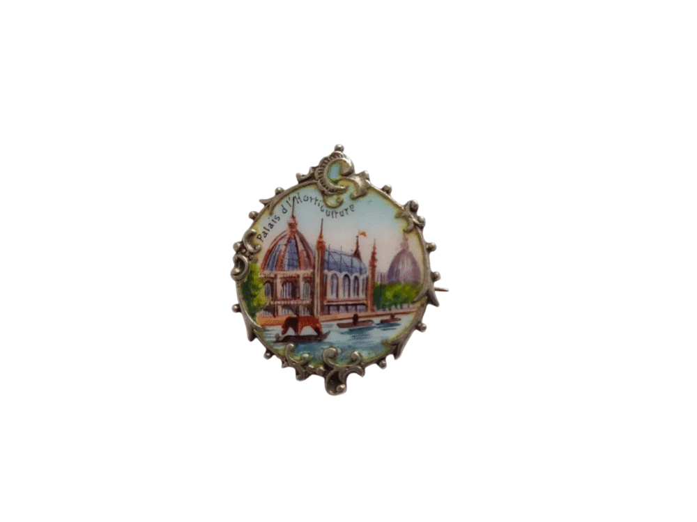 Antiguo broche con esmalte de Palais d'horticulture