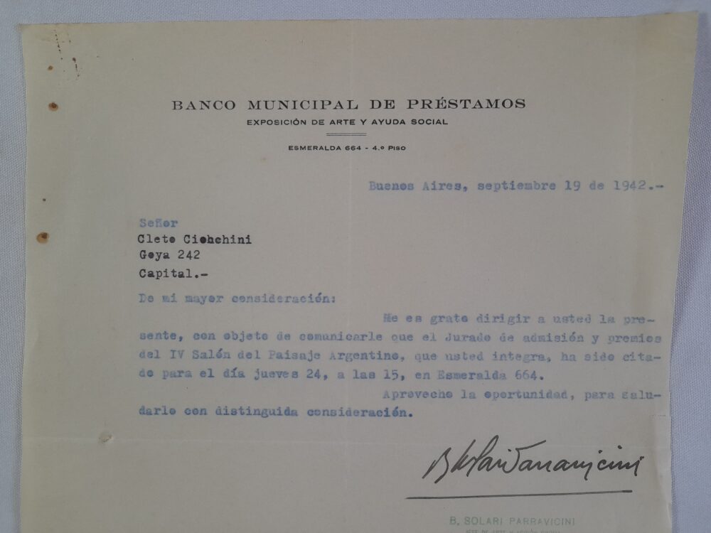 Carta firmada por Benjamin Solari Parravicini