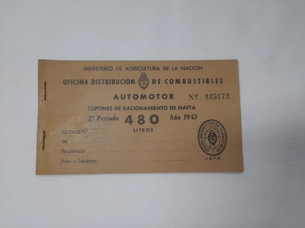 Cupones de Racionamiento de Nafta, año 1943