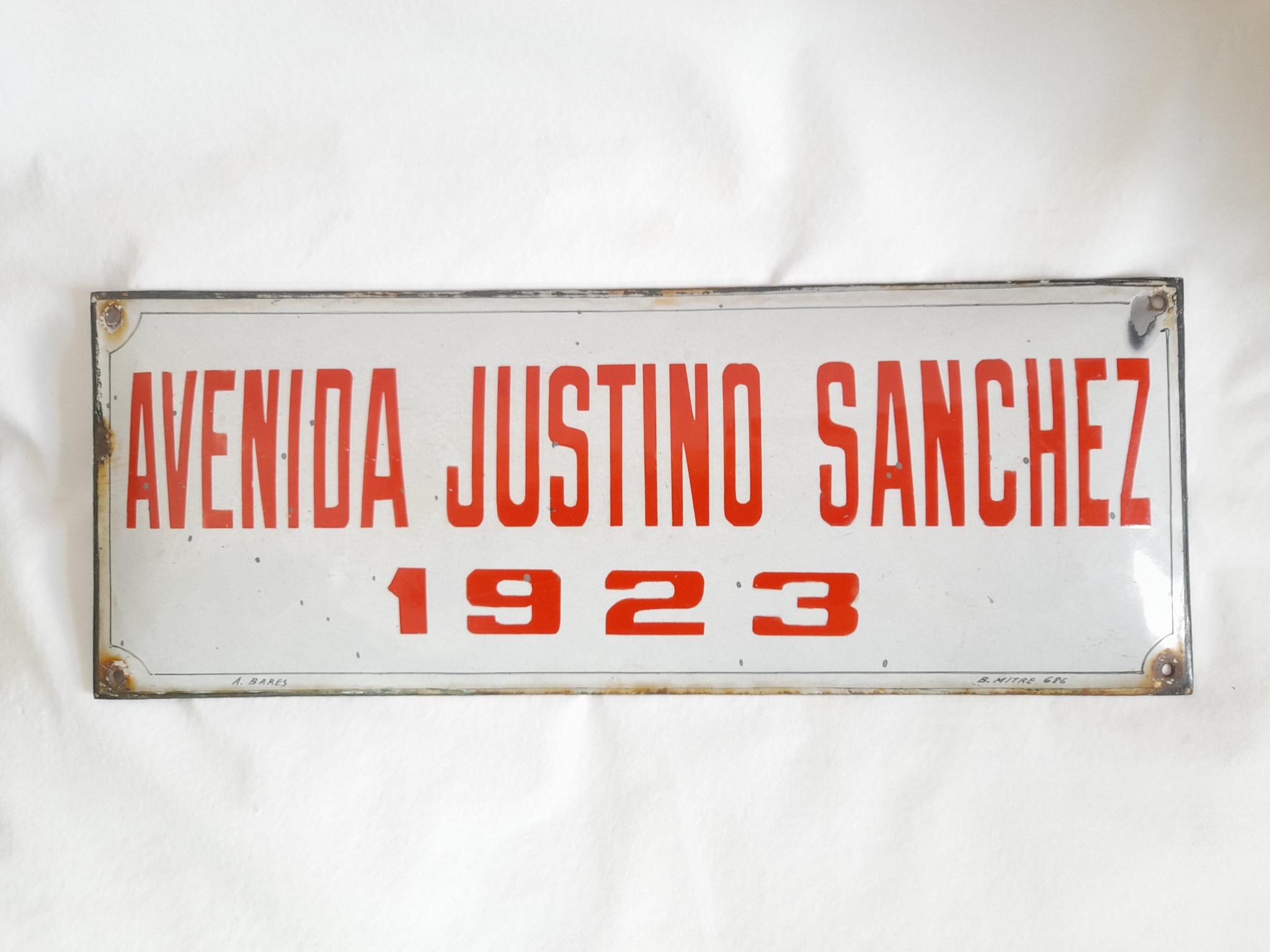 Cartel de calle enlozado, año 1923.