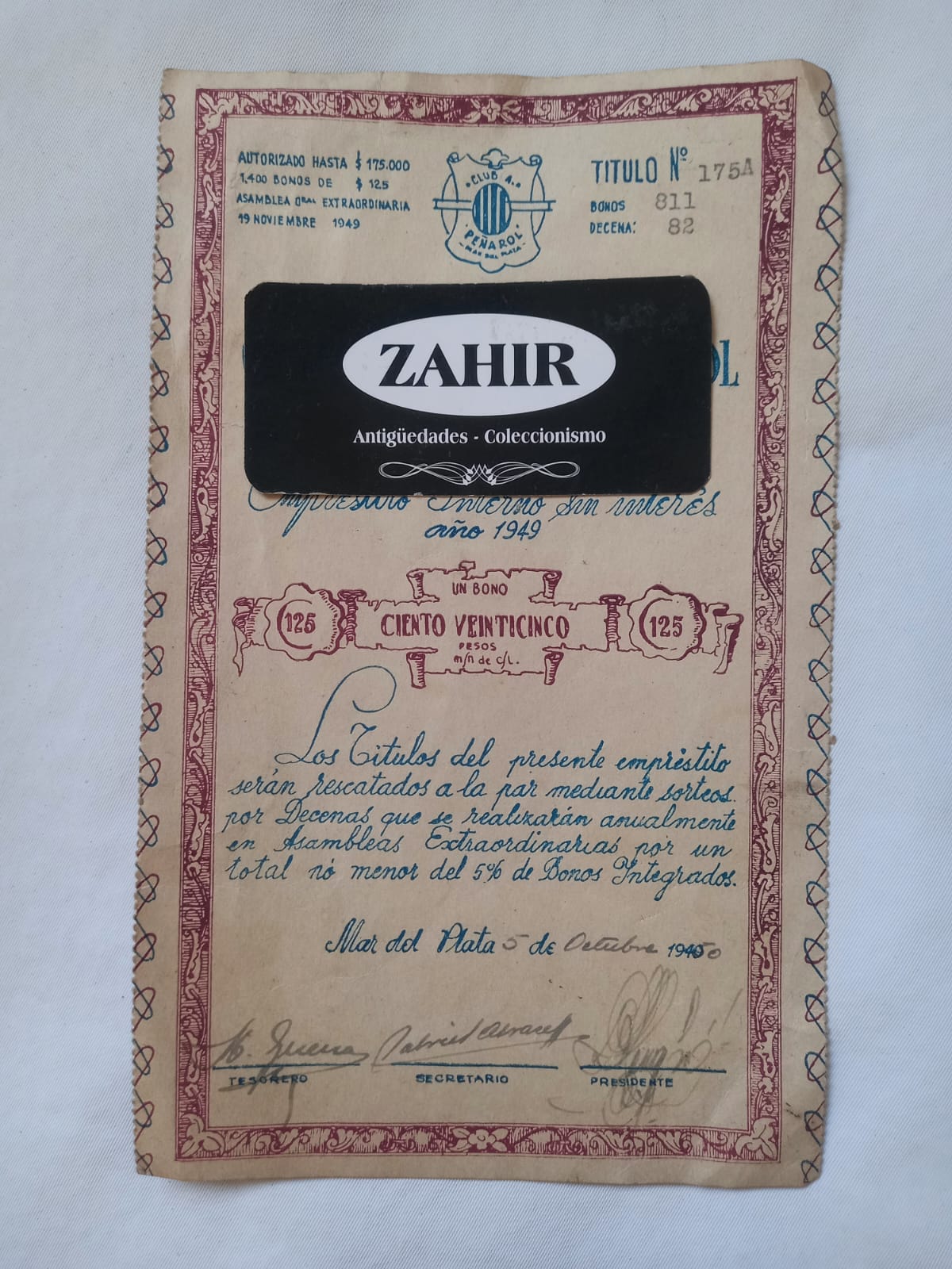 Antiguo empréstito del Club Atletico Peñarol de Mar del Plata