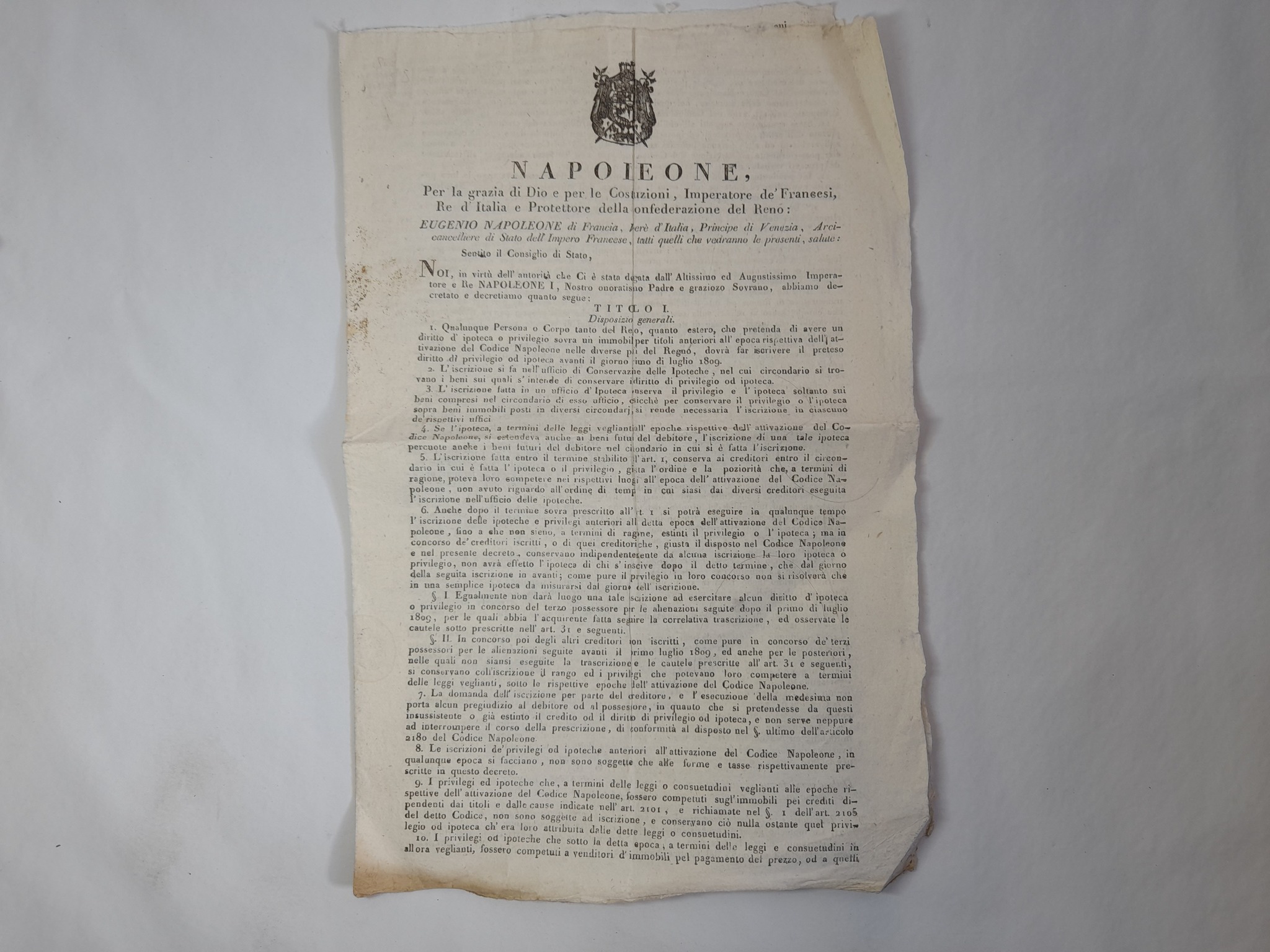 Antiguo documento italiano de 1808