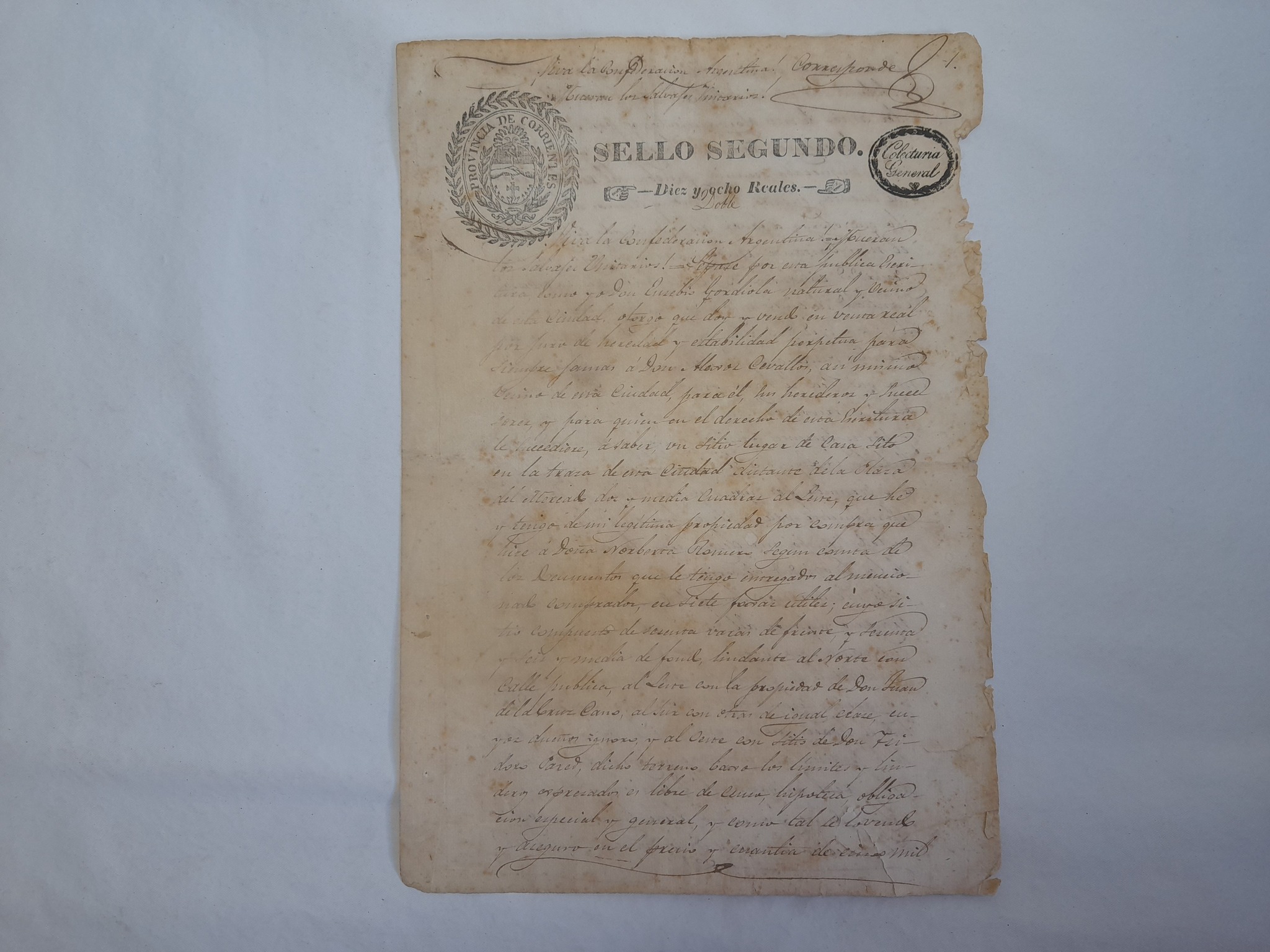 Antiguo manuscrito fechado en 1849, Viva la Confederación Argentina!