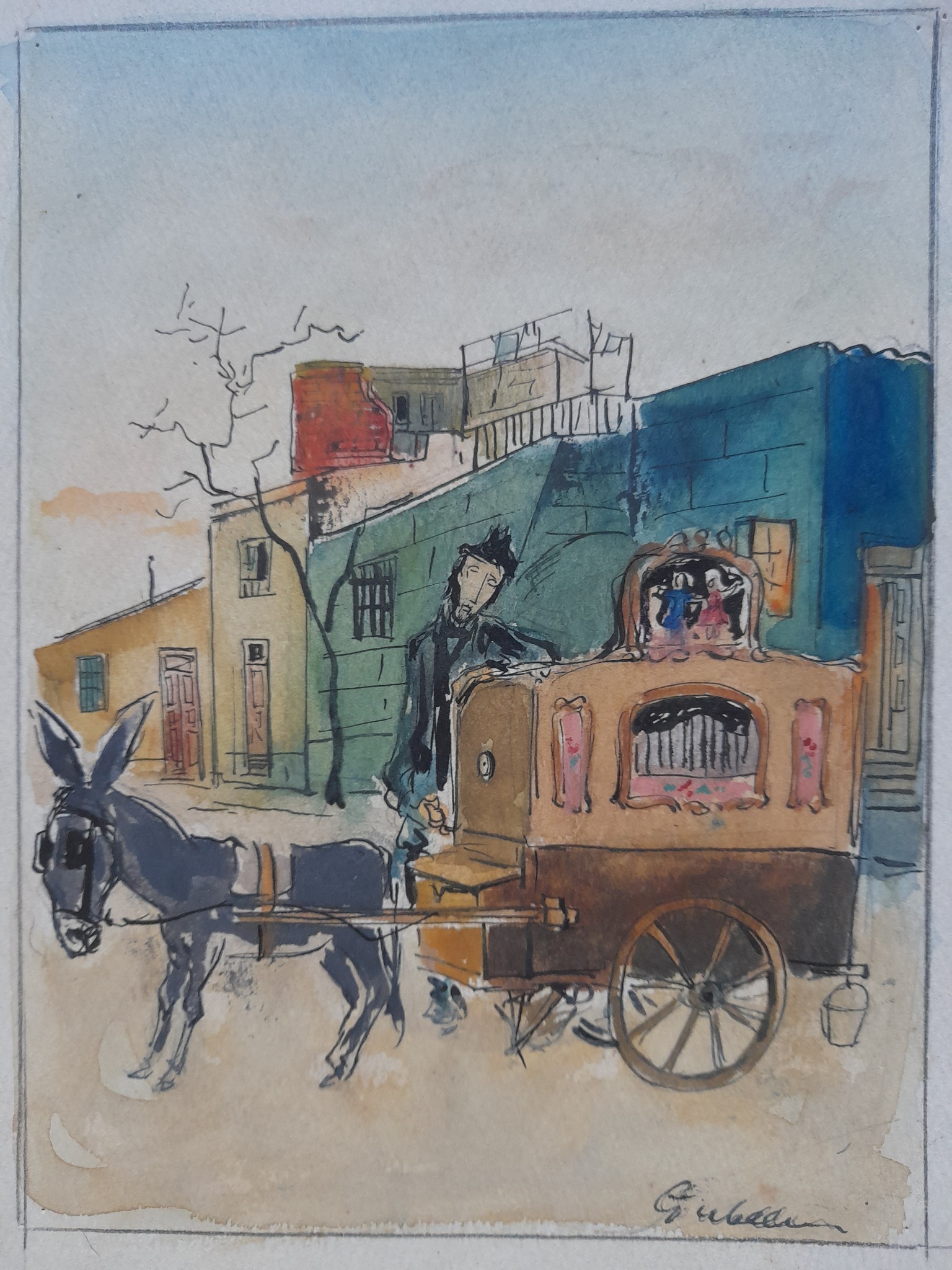Dibujo tecnica mixta original de Alcides Gubellini