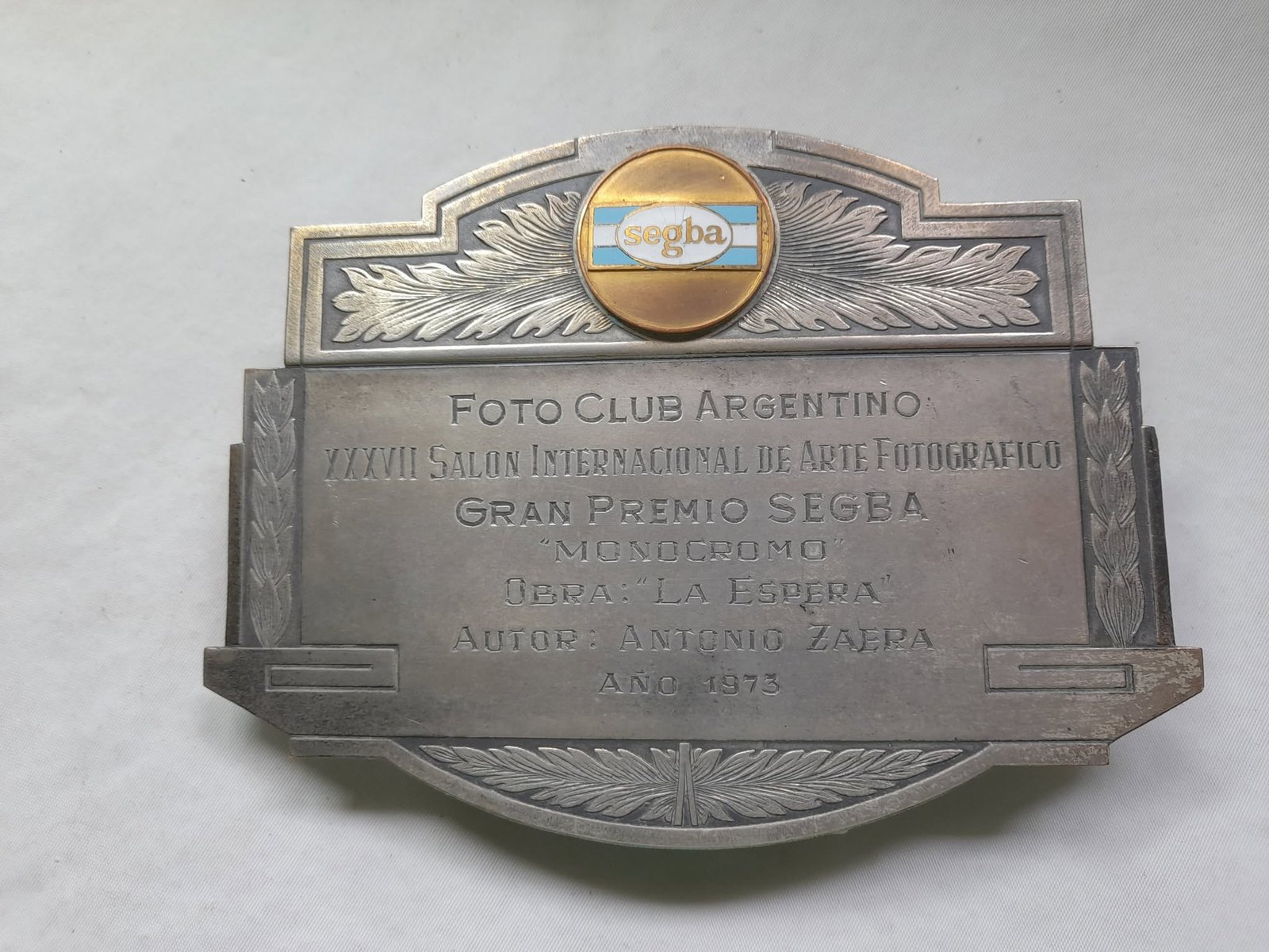 Plaqueta Premio del Foto Club Argentino